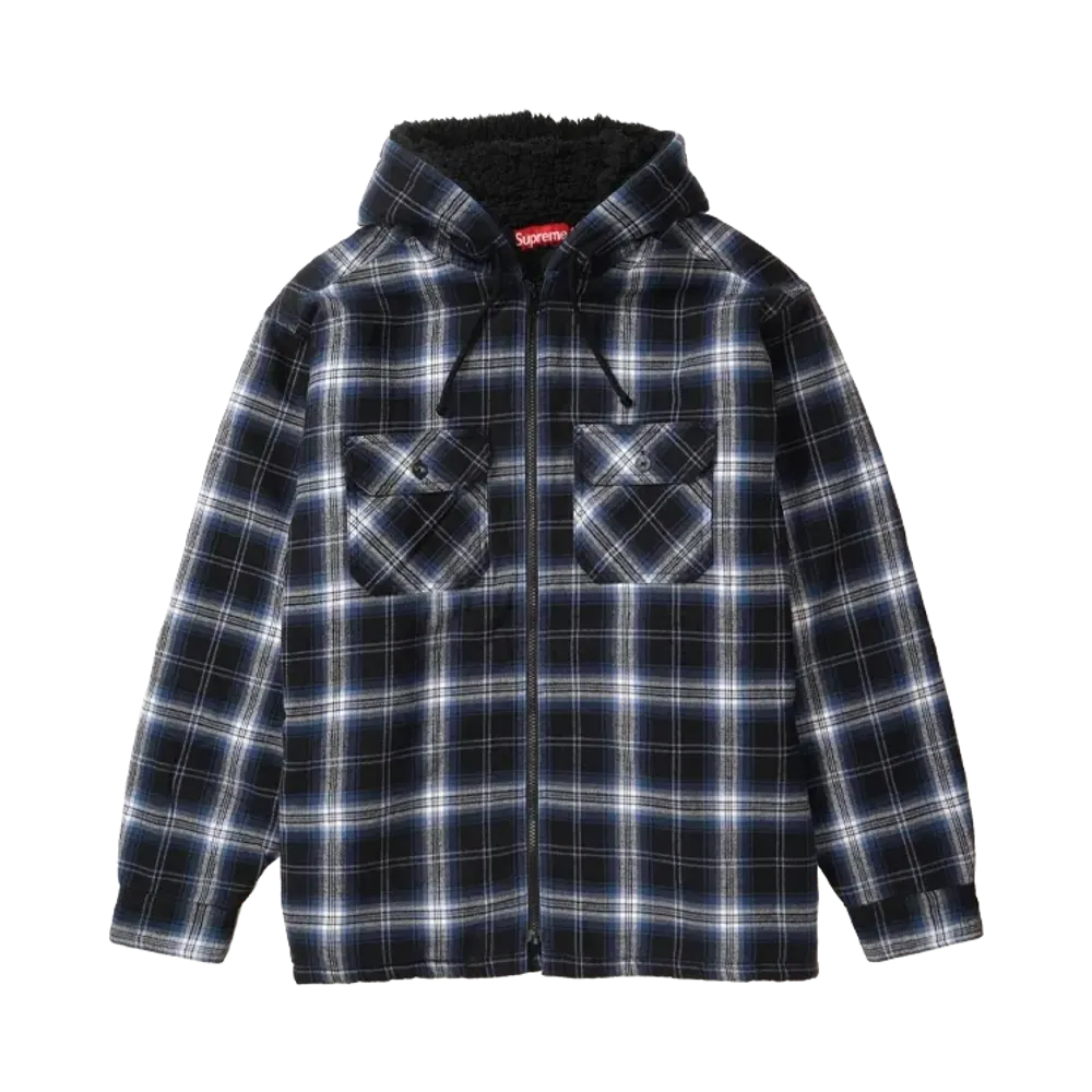 Supreme Lined Zip Up Hooded Flannel Shirt "Black"
