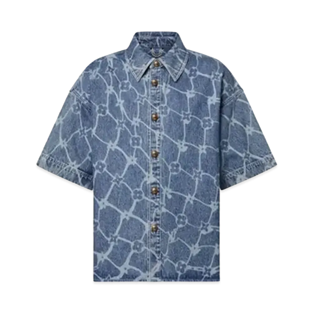 Louis Vuitton Monogram Printed Short Sleeved Denim Shirt "Indigo"