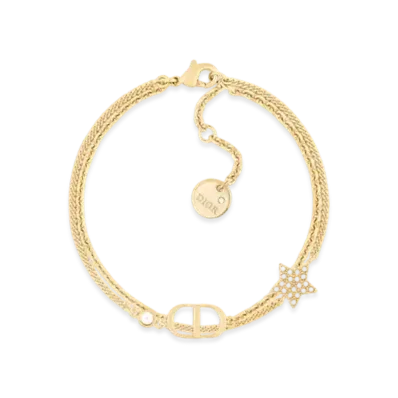 Dior Petit CD Double Bracelet Metal and Crystals "White/Gold"