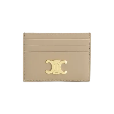 CELINE Women's Triomphe Card Holder Shiny Calfskin "Beige"