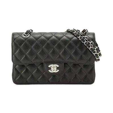 CHANEL Matelasse Classic Double Flap Caviarskin "Black/Silver"