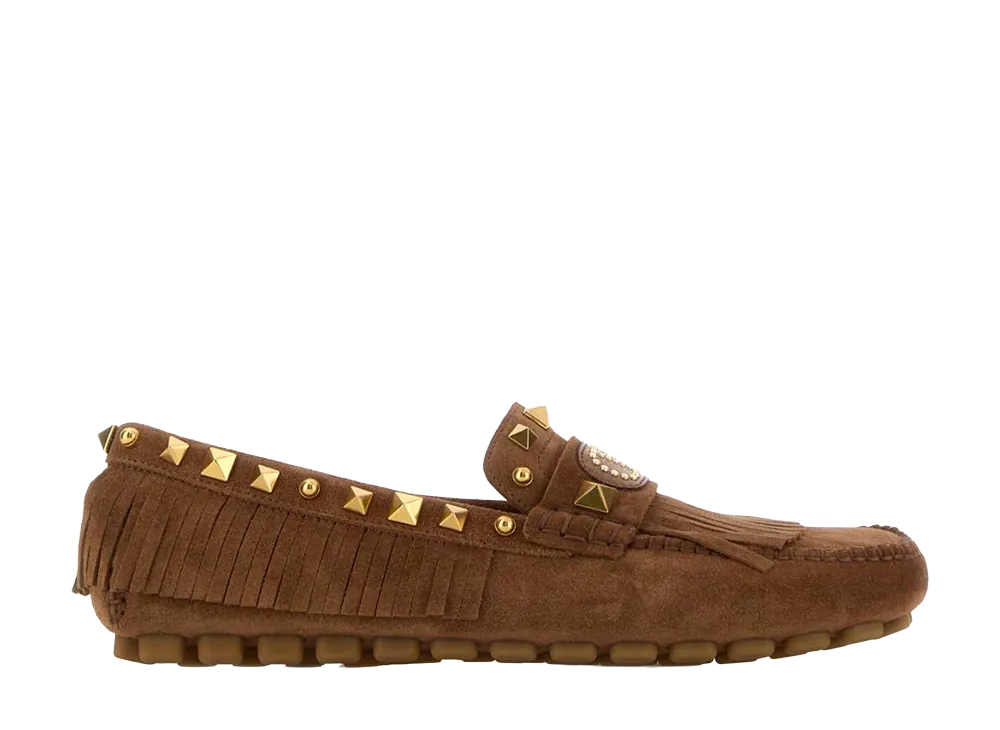 Valentino Garavani Women's Caramel Split-Leather Plaster Caster Loafers "Camel"