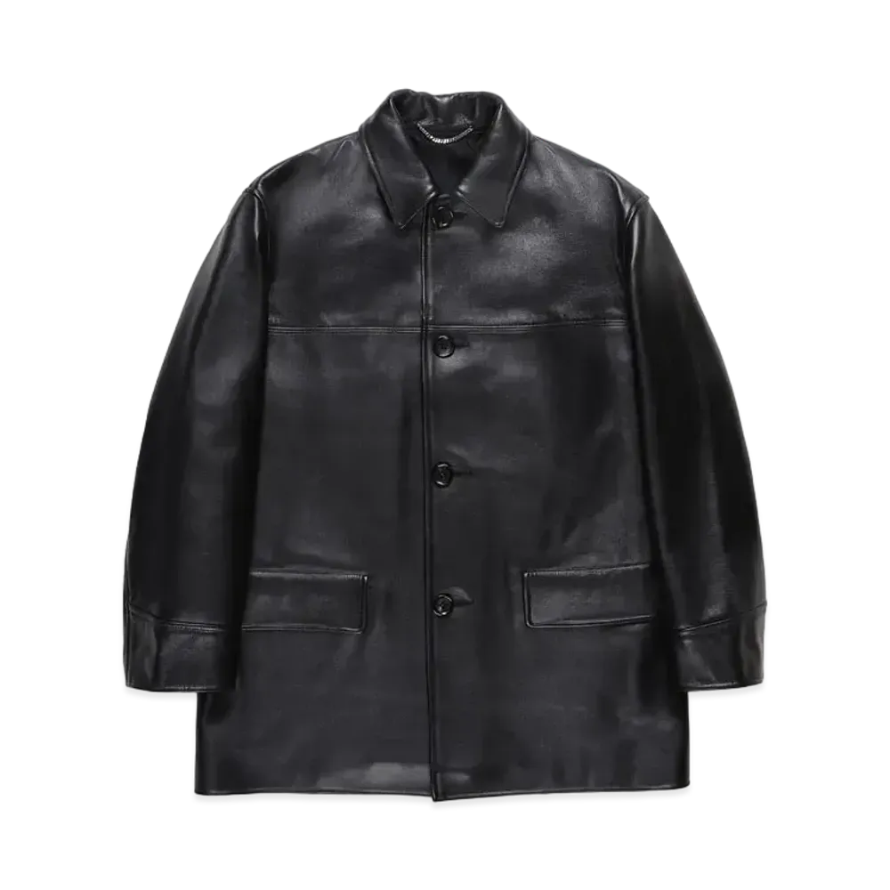 WACKO MARIA LEATHER CAR COAT "Black"