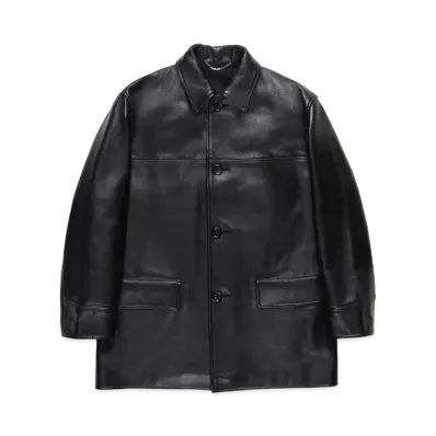 WACKO MARIA LEATHER CAR COAT "Black"