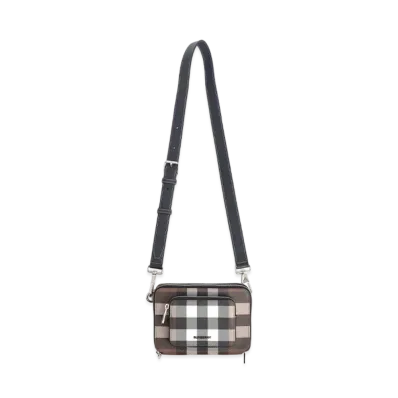 Burberry Check & Leather Cross Body Bag "Dark Barch Brown"
