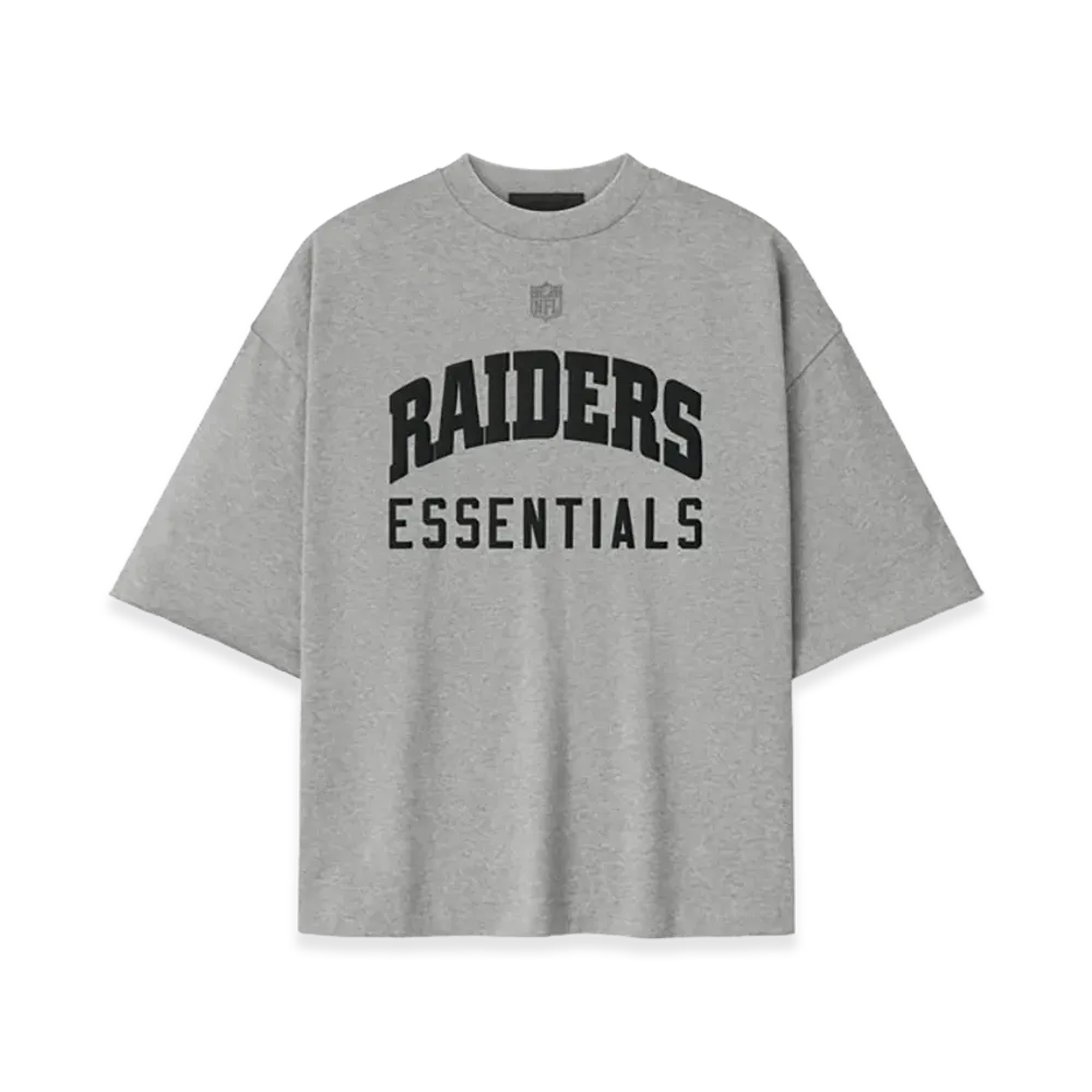 FEAR OF GOD ESSENTIALS Raiders 90s 3/4 Sleeve Football Tee "Concrete Heather"