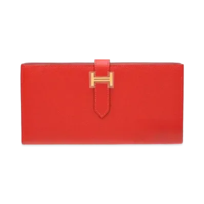 Hermes Bearn Soufflet Veau Epsom "Rouge Casaque/Gold"