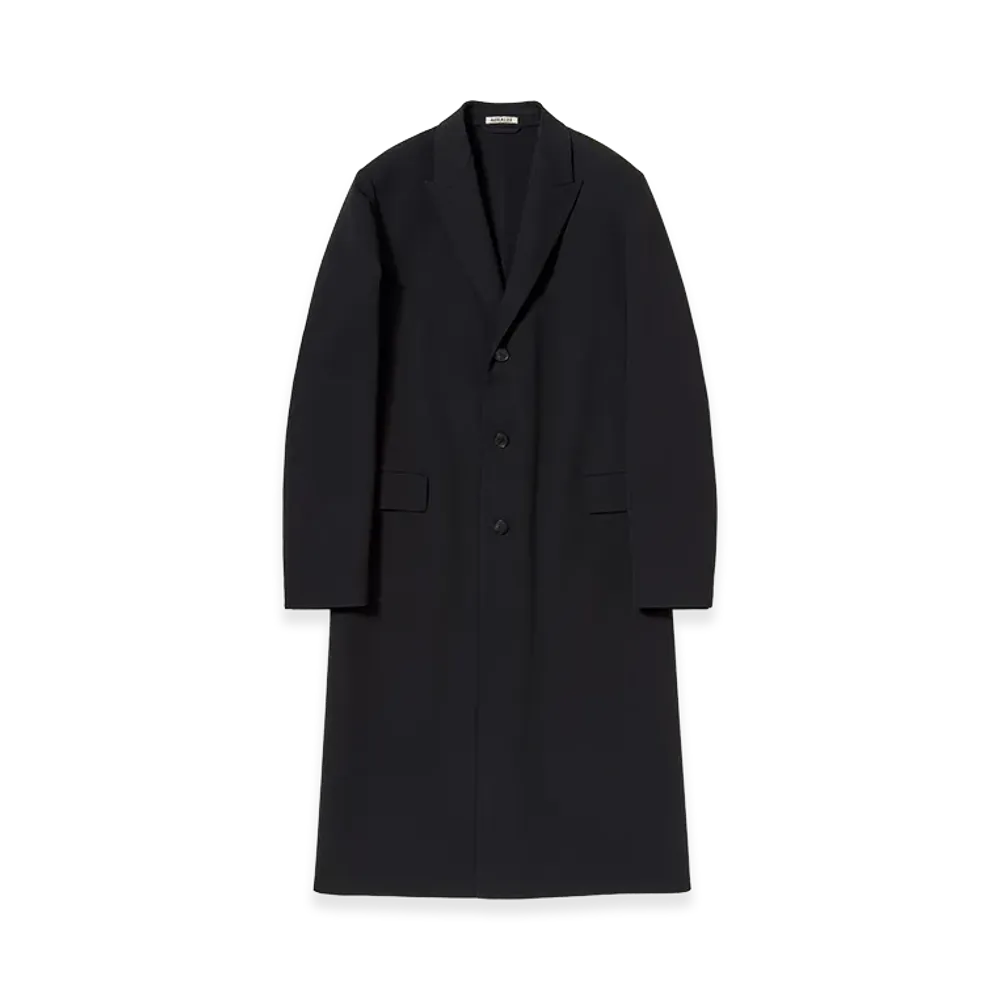 AURALEE Women's Structured Wool Gabardine Hand Sewn Coat "Navy Black"