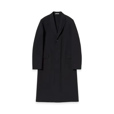 AURALEE Women's Structured Wool Gabardine Hand Sewn Coat "Navy Black"