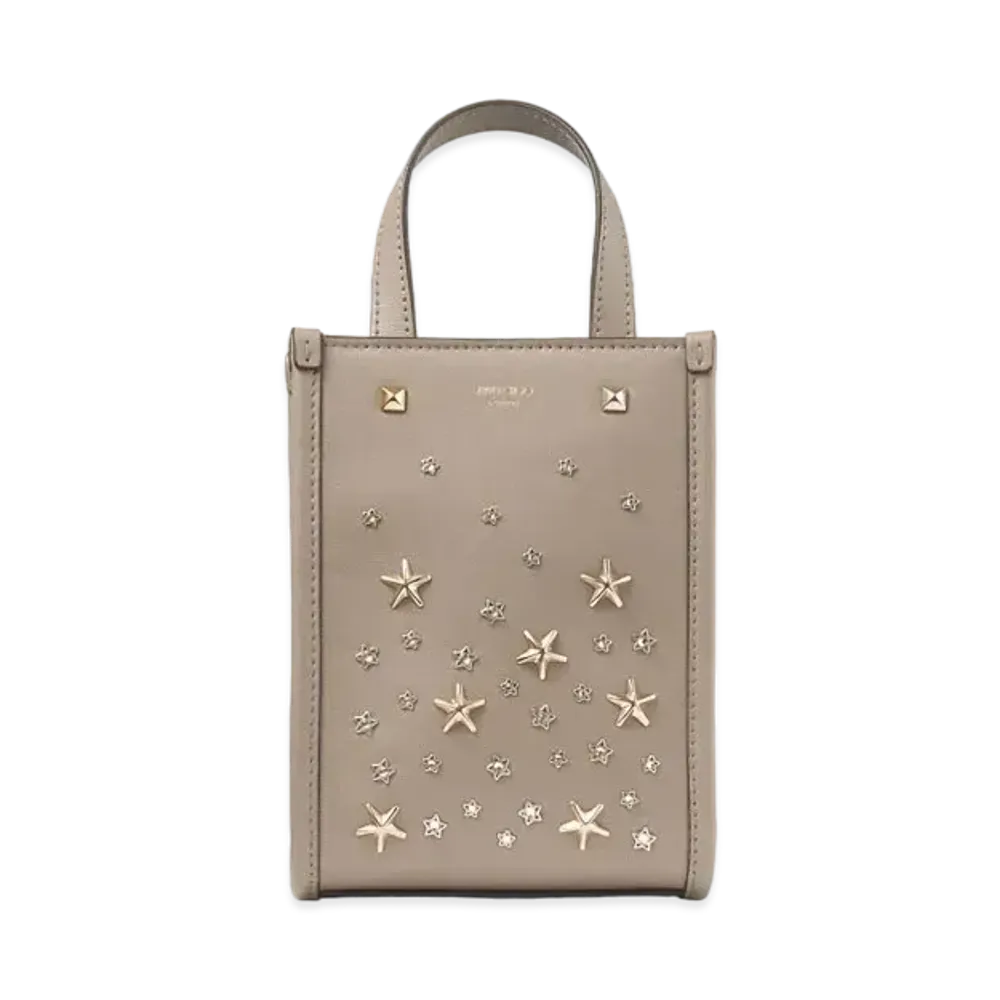 Jimmy Choo Mini North South Tote Leather Mini Tote Bag "Taupe/Light Gold"