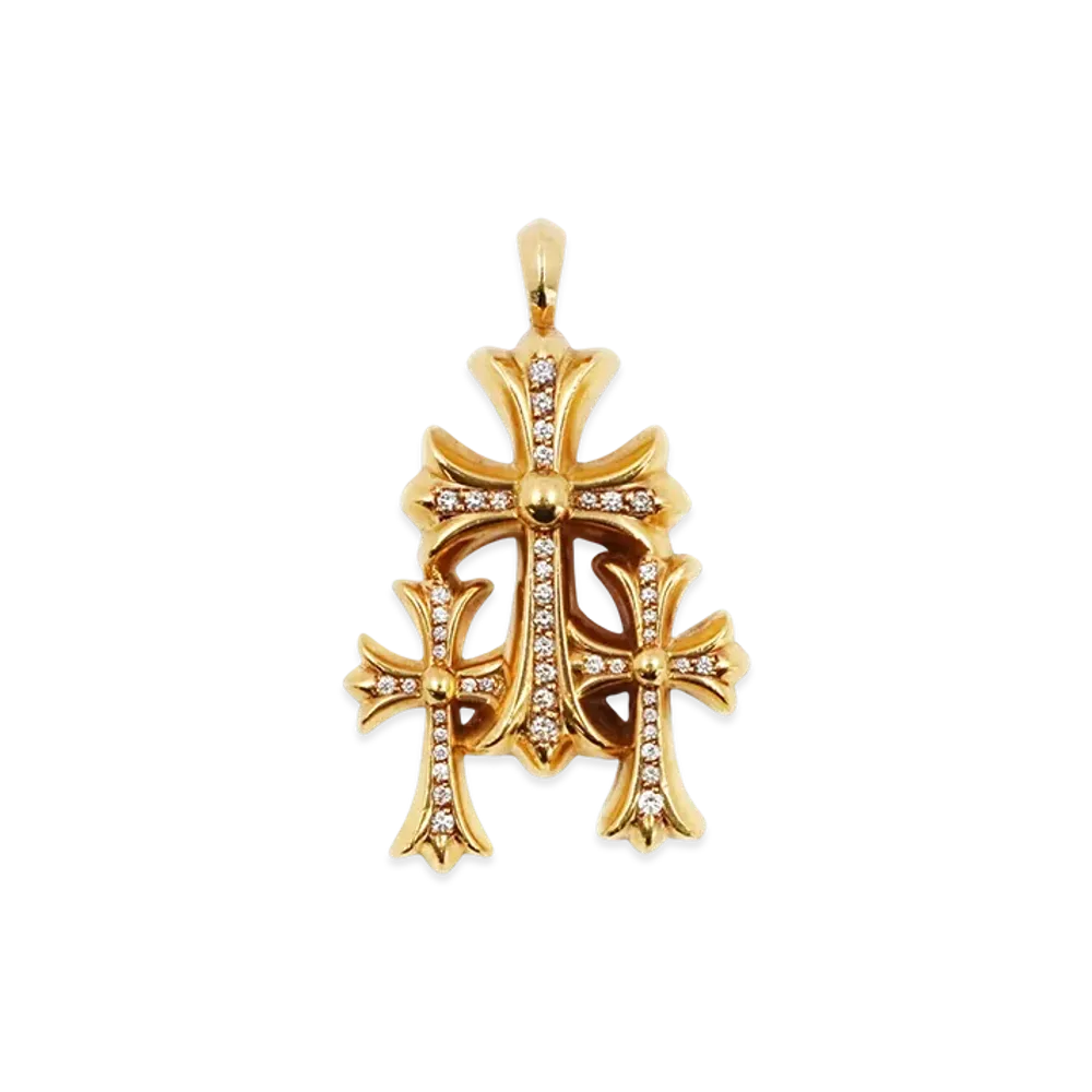 Chrome Hearts 22K 3 CH Cross Small Pave Diamond Pendant "Gold"
