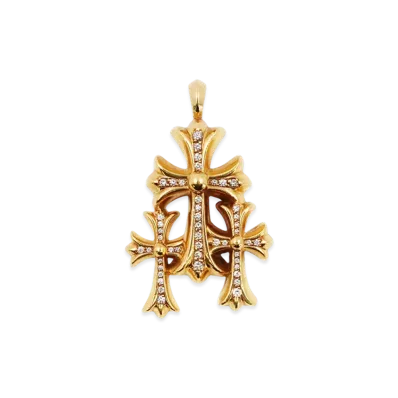 Chrome Hearts 22K 3 CH Cross Small Pave Diamond Pendant "Gold"