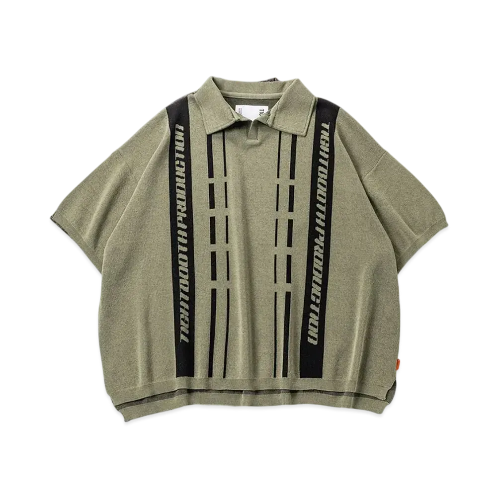 TIGHTBOOTH Stripe Knit Open Polo "Olive"