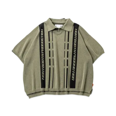 TIGHTBOOTH Stripe Knit Open Polo "Olive"