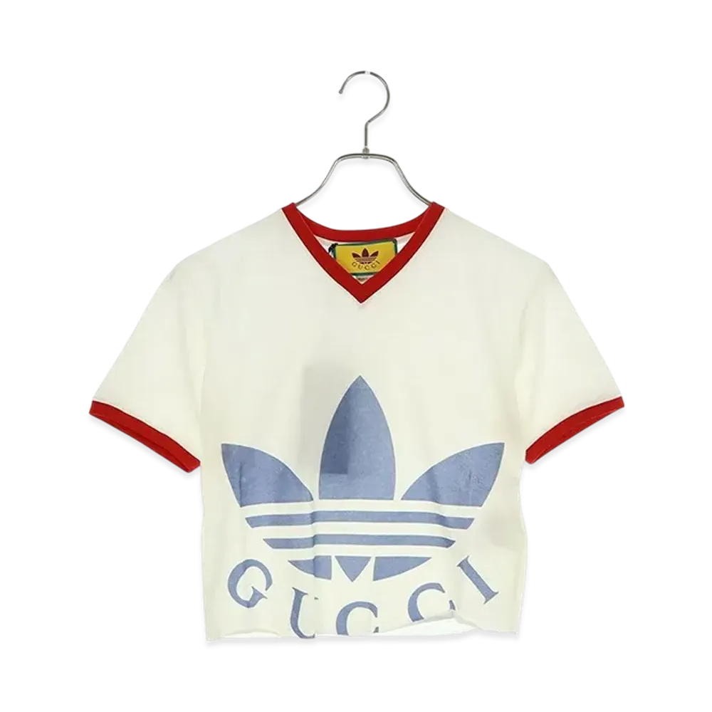 GUCCI x adidas V-Neck Cropped Short Sleeve T-Shirt "White"