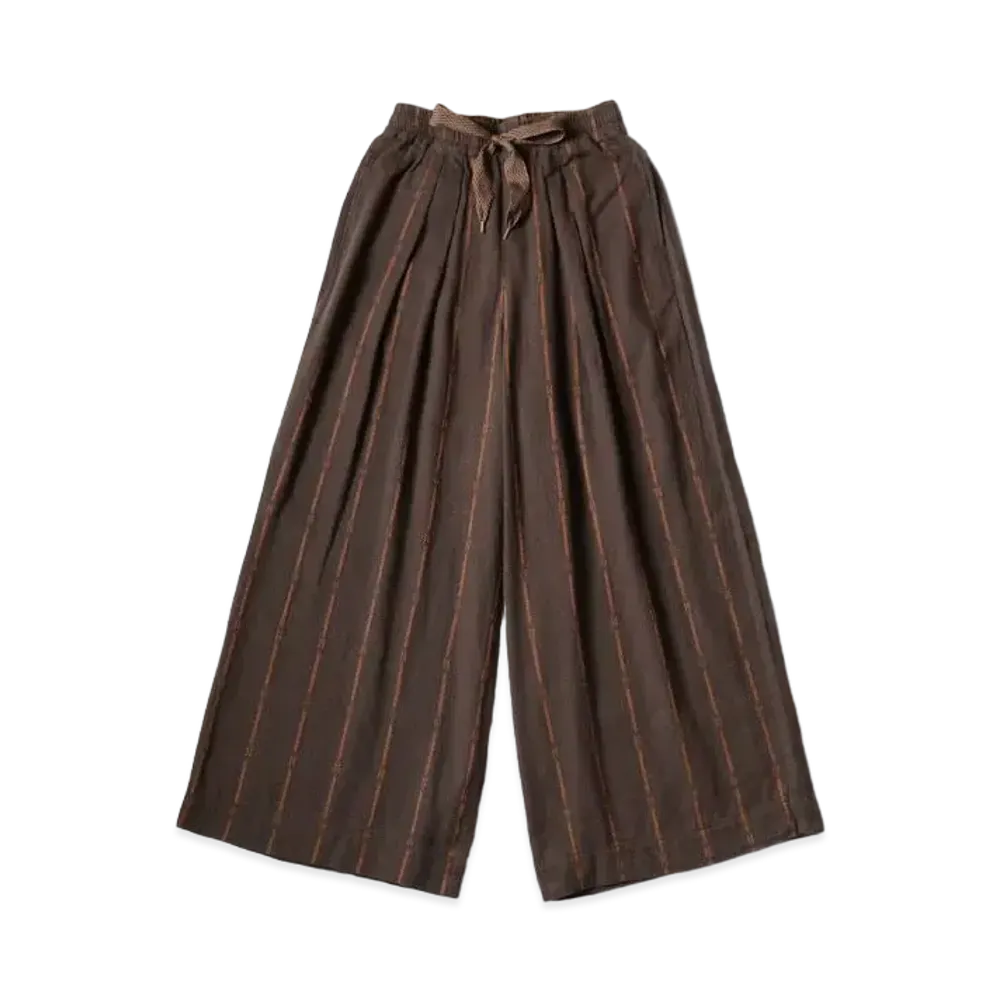 KAPITAL Cotton Linen Siamese Stripes Ludo Baggy Pants "Dark Brown"