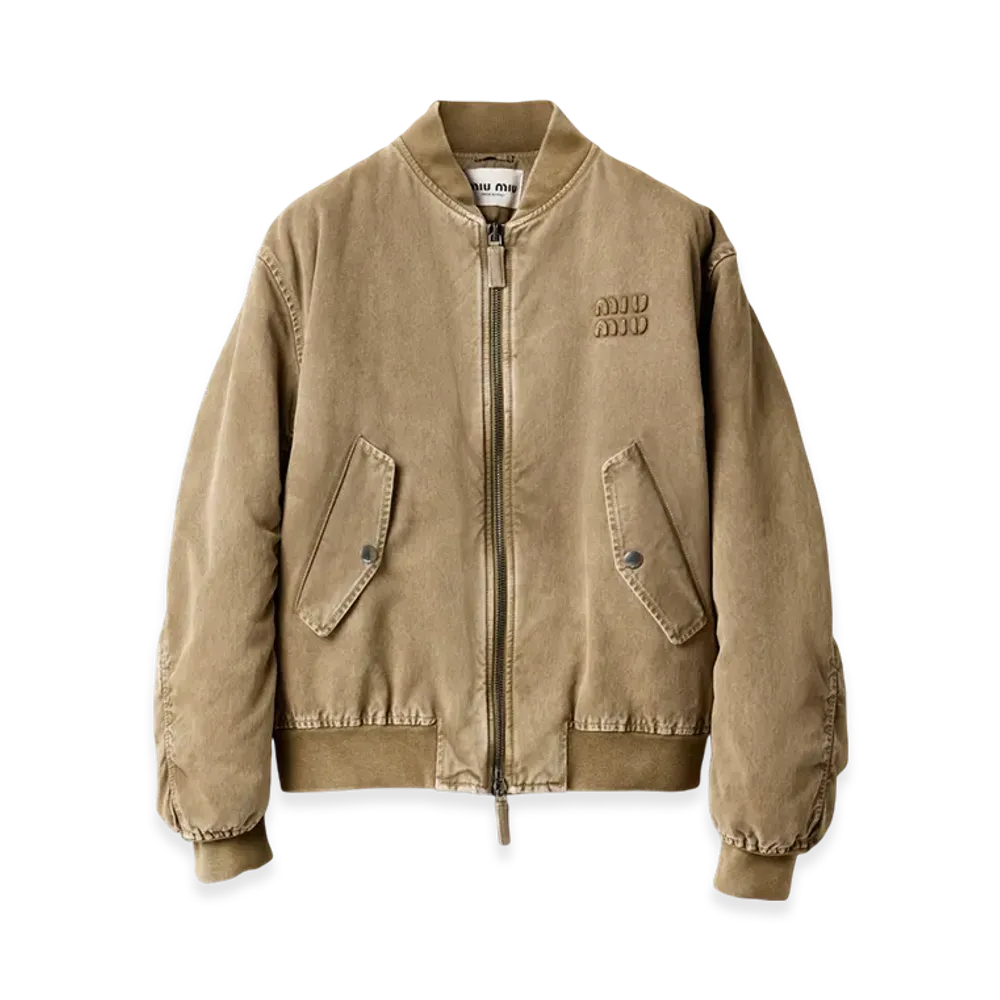 MIU MIU Women's Garment-Dyed Gabardine Bomber Jacket "Tundra"