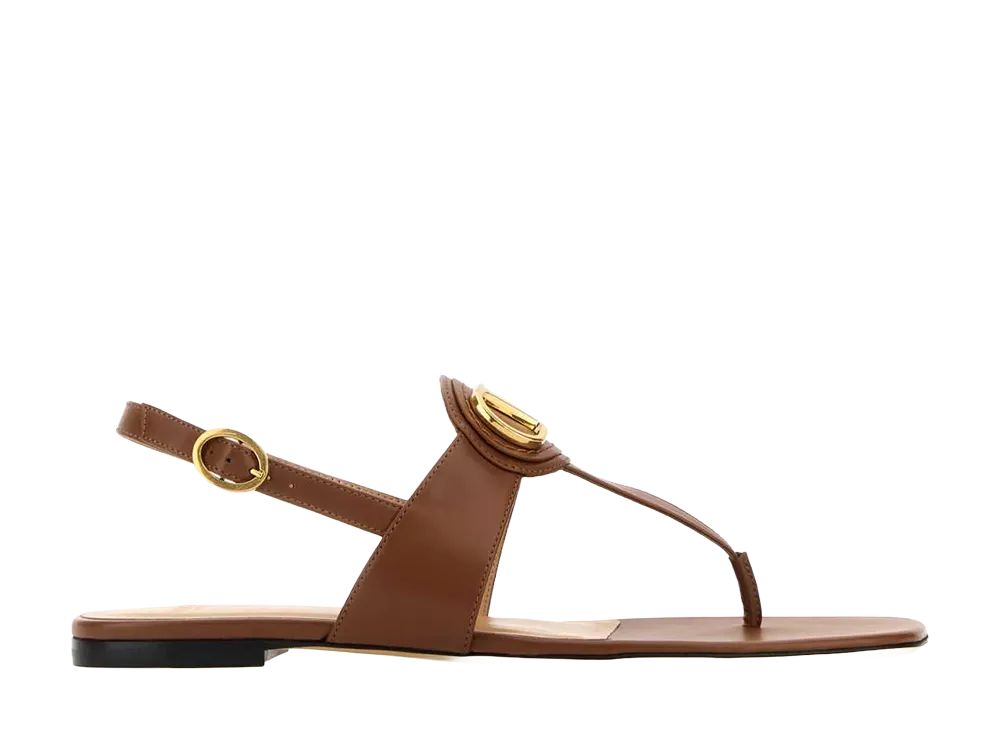 Valentino Garavani Women's Brown Leather Vlogo Thong Sandals "Brown"