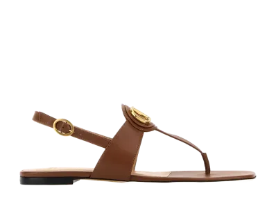 Valentino Garavani Women's Brown Leather Vlogo Thong Sandals "Brown"