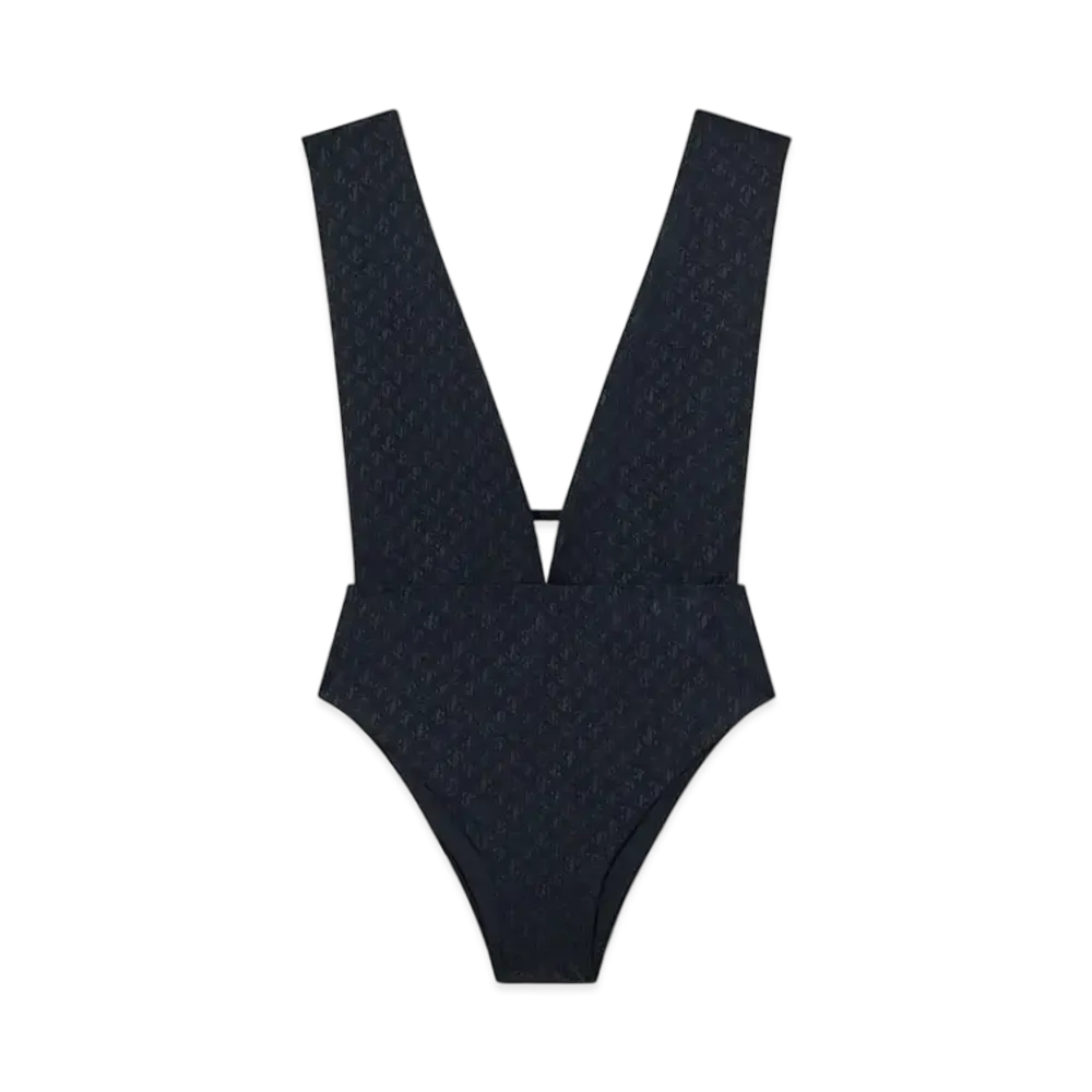 Jimmy Choo Kosma JC Monogram Recycled Nylon and Lycra Swimsuit "Black"