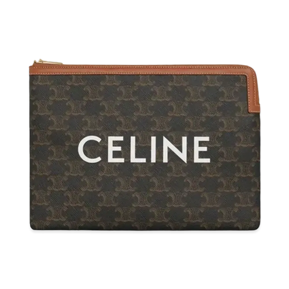 CELINE Small Pouch in Triomphe Canvas and Lambskin  "Tan"