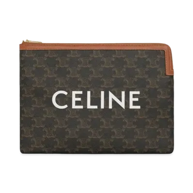 CELINE Small Pouch in Triomphe Canvas and Lambskin "Tan"