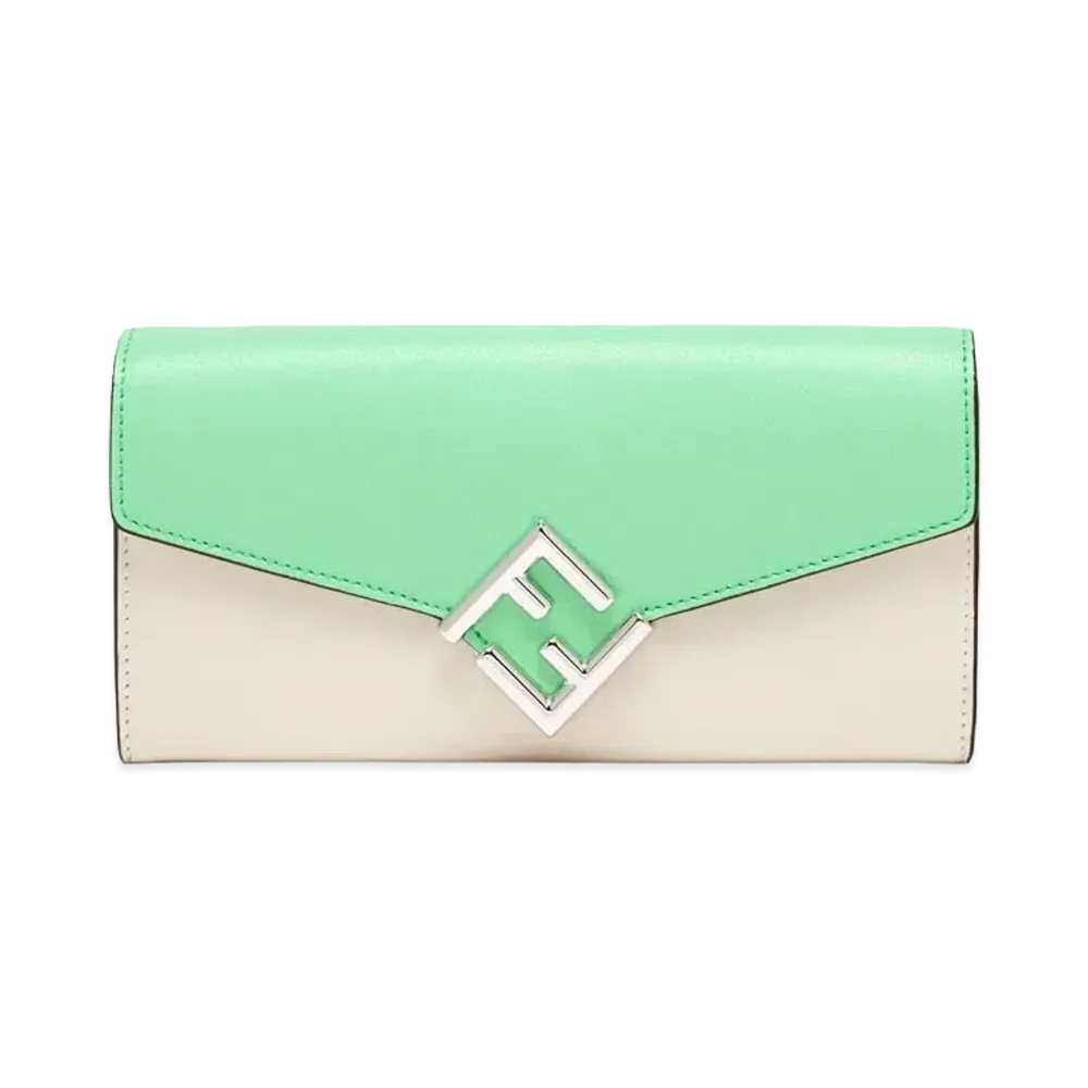 FENDI FF Diamonds Continental Wallet Two-tone Leather "White/Green"