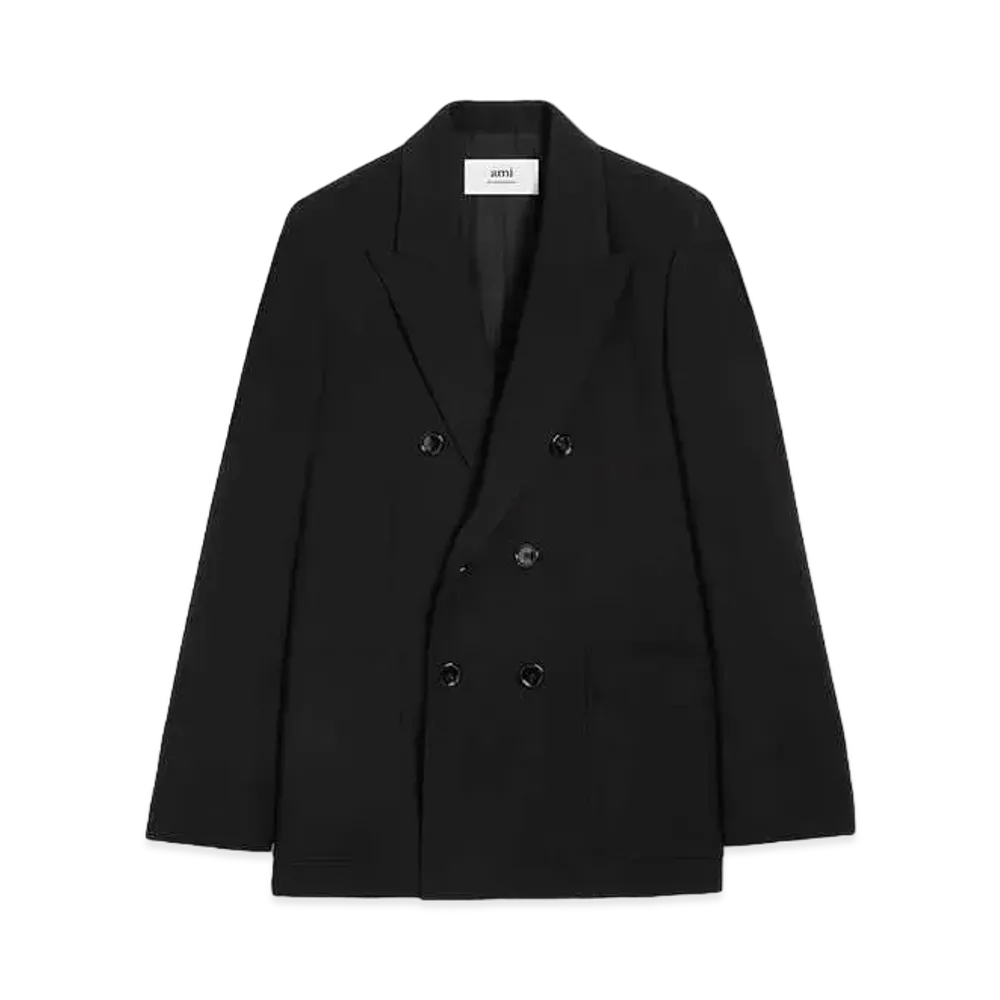 AMI PARIS Wool Blend Twill Double Breast Jacket "Black"