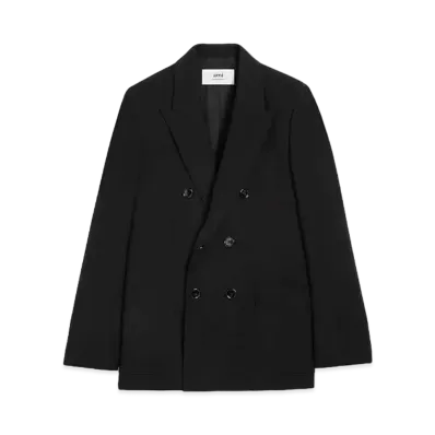 AMI PARIS Wool Blend Twill Double Breast Jacket "Black"