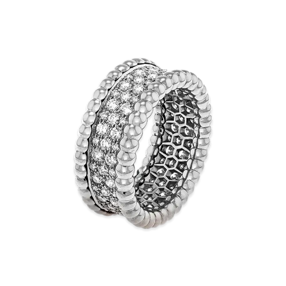 Van Cleef & Arpels Perlee diamonds ring 3 rows model "18K White gold/Diamond"