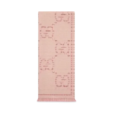 GUCCI Check GG Wool Jacquard Scarf "Ivory/Pink"
