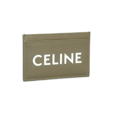 CELINE Card Holder In Smooth Calfskin With Celine Print "Dark Olive"
