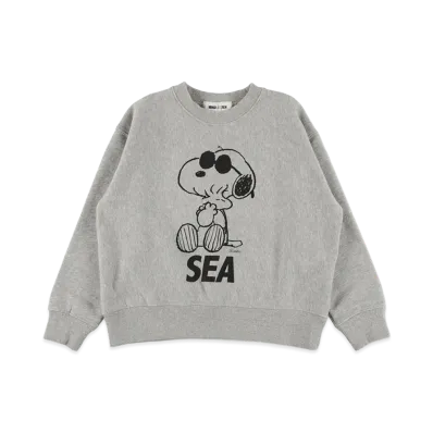 WIND AND SEA x SMOOTHY Snoopy Washed Kids Crewneck Sweatshirt "Gray"