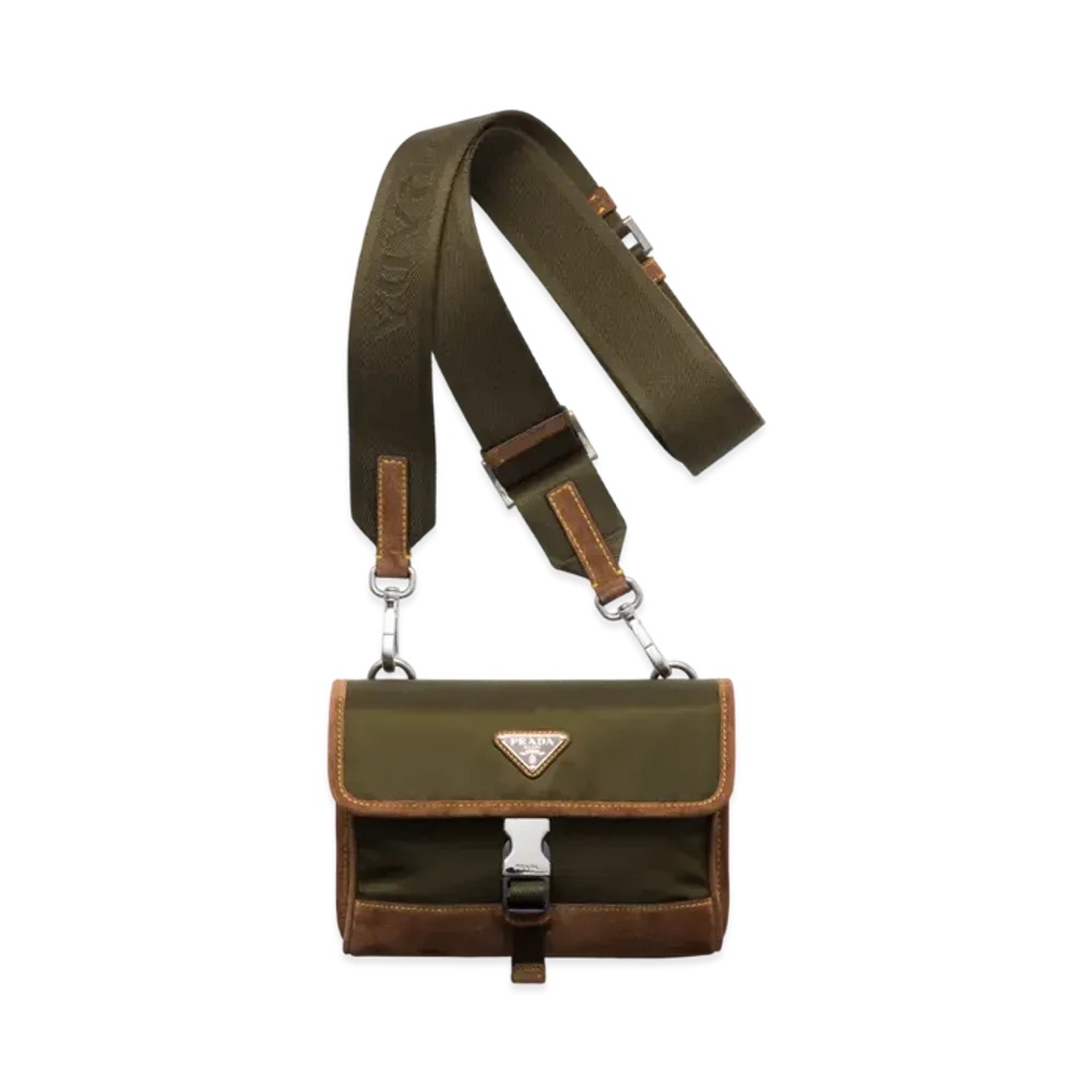 PRADA Re-Nylon and Suede Smartphone Case "Khaki Green/Dark Brown"
