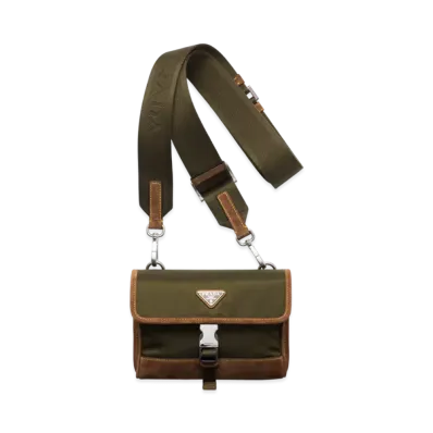 PRADA Re-Nylon and Suede Smartphone Case "Khaki Green/Dark Brown"