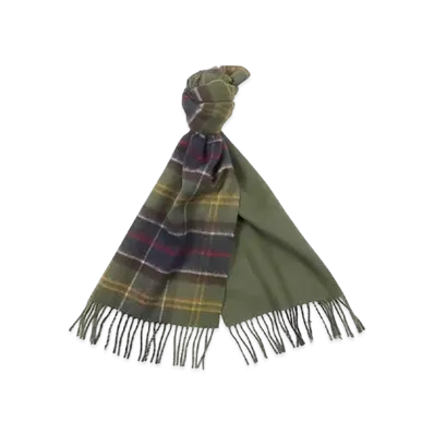 Barbour Wool Reversible Scarf (Tartan Check x Solid) "Olive"