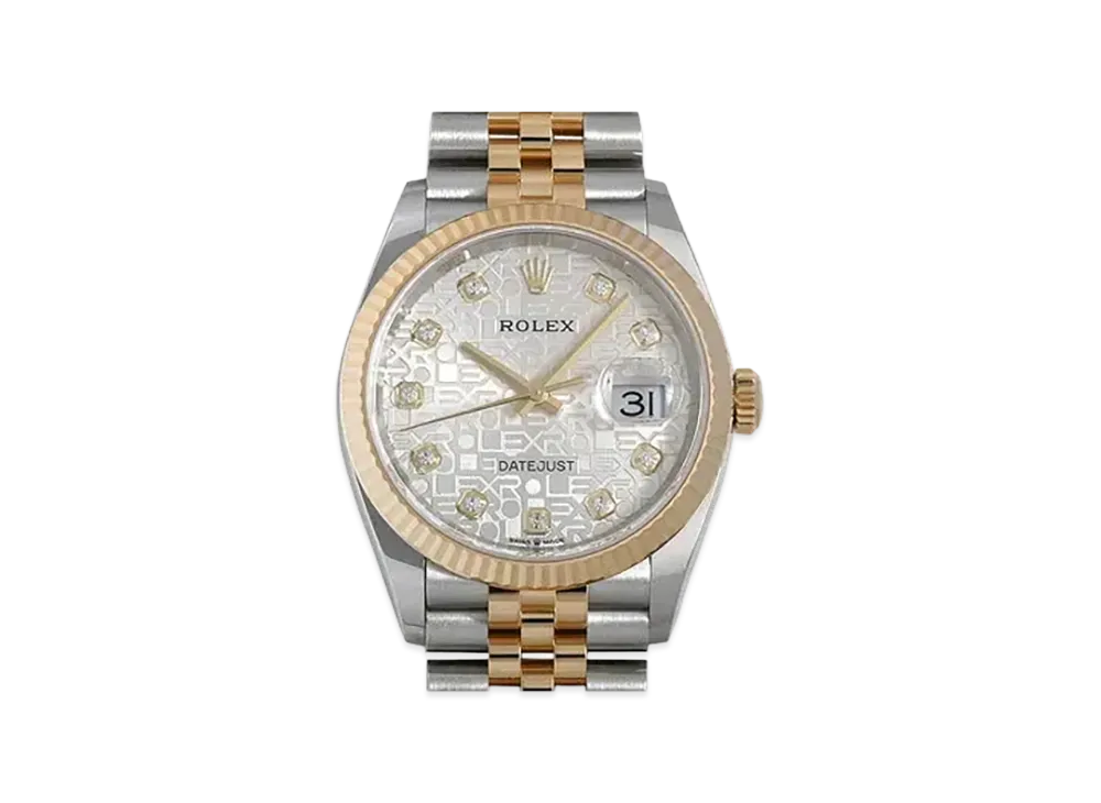 ROLEX Date-Just 36 Silver Dial 10P Diamonds 126233G