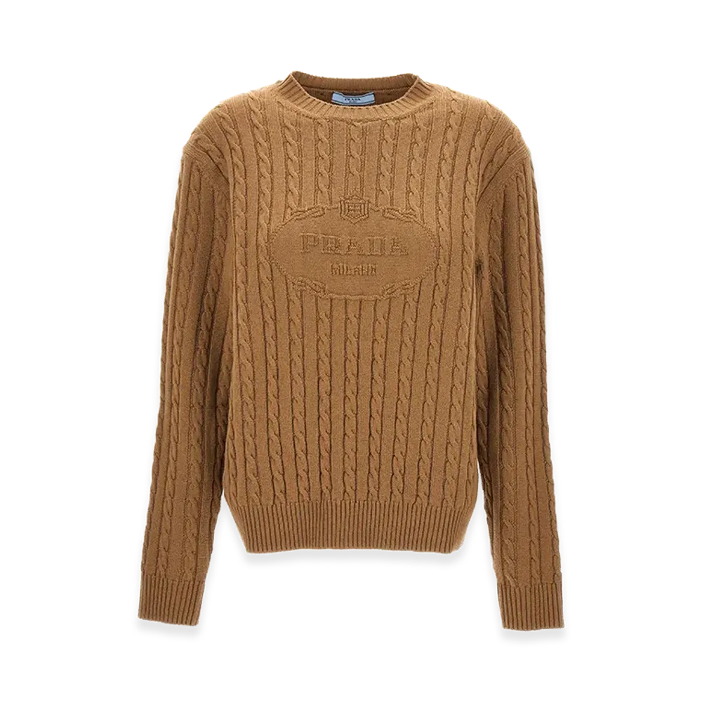PRADA Women's Logo Intarsia Sweater "Beige"