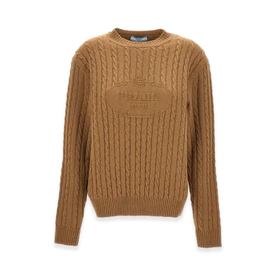 PRADA Women's Logo Intarsia Sweater "Beige"