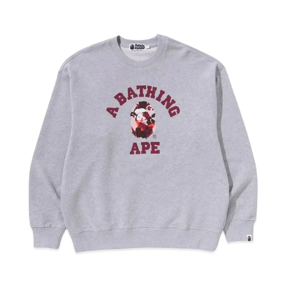 A BATHING APE Map Camo College Relax Fit Crewneck Sweatshirt "Gray"