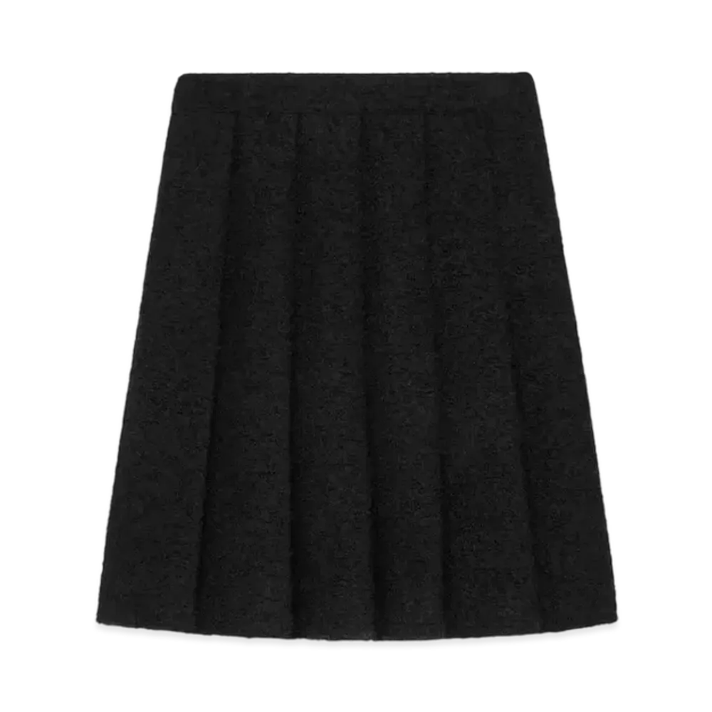 CELINE Women's Pleated Skirt in Bouclette Natte "Black"