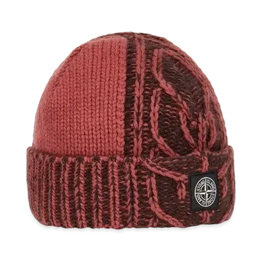 Stone Island N18D8 LAMBSWOOL WITH ARAN MOTIF "Brick Red"