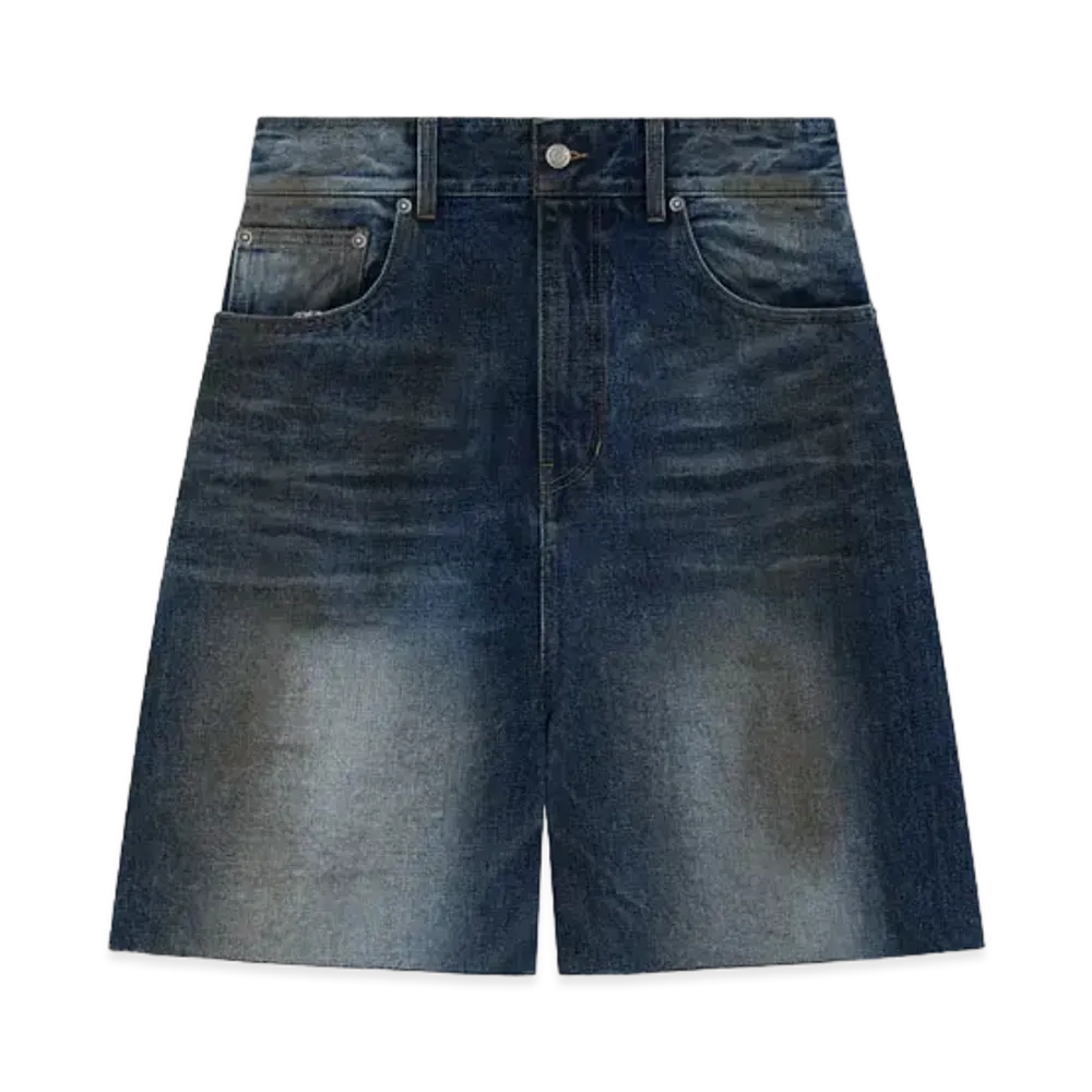 WE11DONE Oil Coated Denim Shorts "Navy"