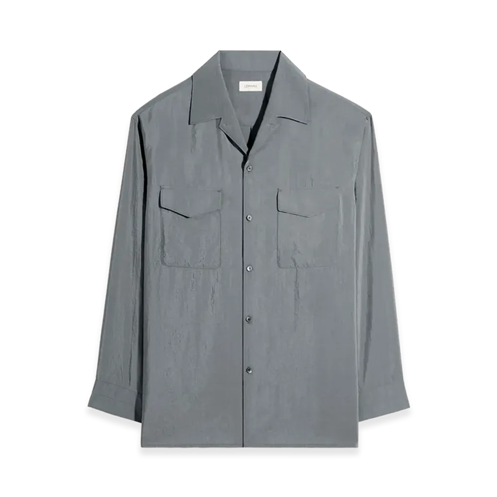 LEMAIRE Dry Silk Convertible Collar Shirt "Aluminium"