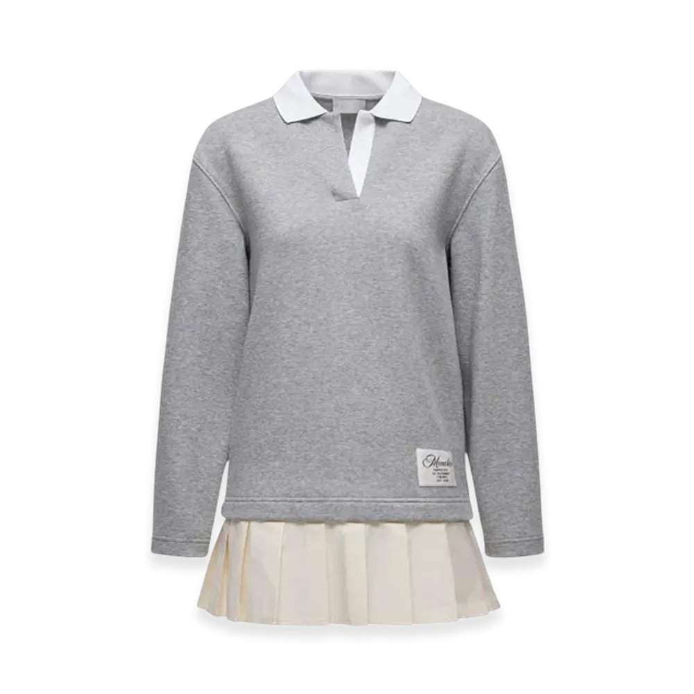 MONCLER Pleated Cotton Blend Polo Dress "Grey"