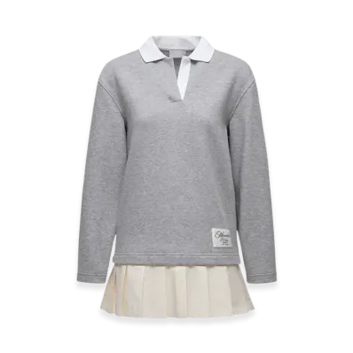 MONCLER Pleated Cotton Blend Polo Dress "Grey"