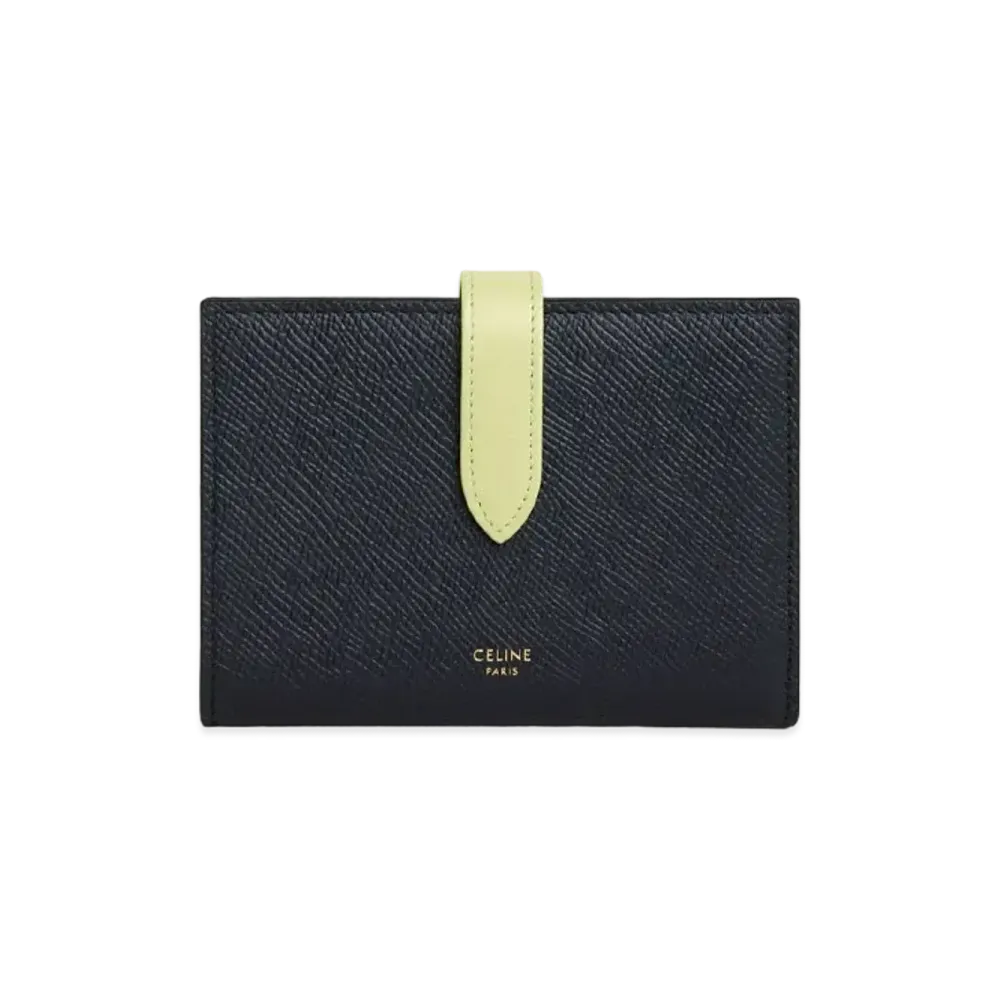 CELINE Medium Strap Wallet In Bicolour Grained Calfskin "Dark Navy/Light Jade"