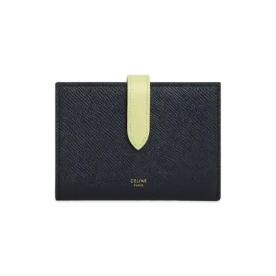 CELINE Medium Strap Wallet In Bicolour Grained Calfskin "Dark Navy/Light Jade"