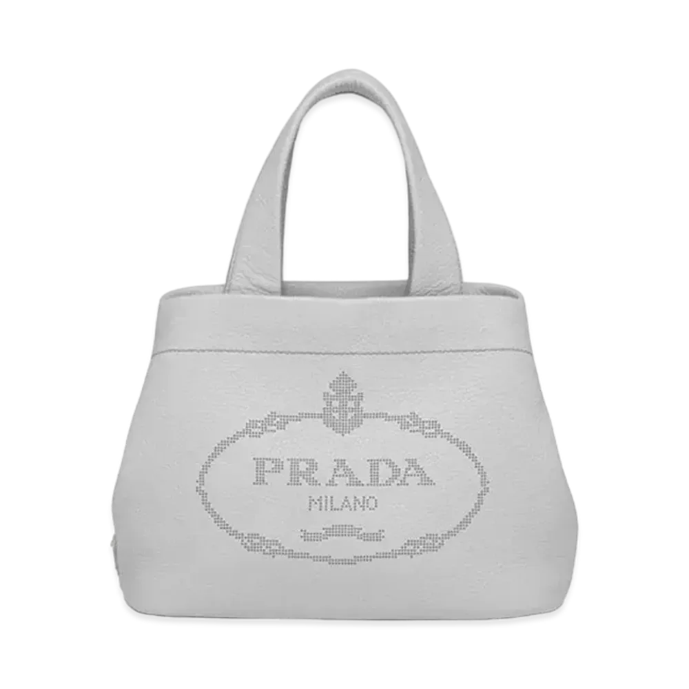 PRADA Small Leather Tote Bag "Light Gray"
