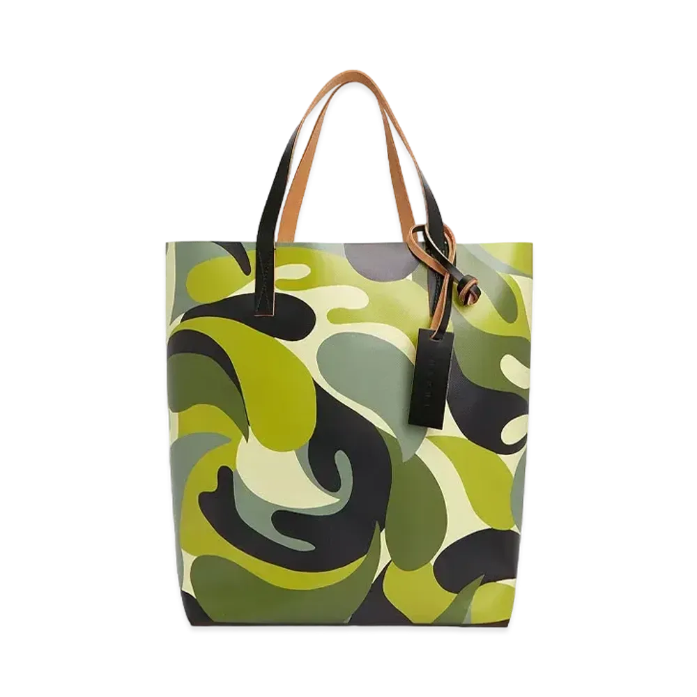Marni 50S Camo Print Tribeca Shopping Bag "Lemonade/Coffee/Black"
